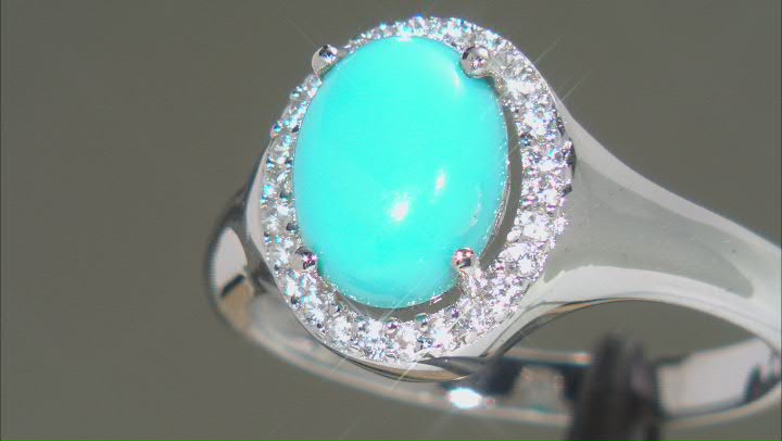 Sleeping Beauty Turquoise Rhodium Over Sterling Silver Ring .12ctw Video Thumbnail
