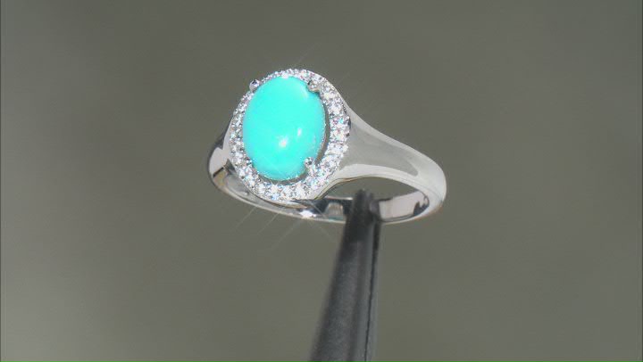 Sleeping Beauty Turquoise Rhodium Over Sterling Silver Ring .12ctw Video Thumbnail