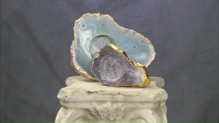 Agate & Amethyst Tealight Holder with Gold Tone Accent Set of 2 Video Thumbnail