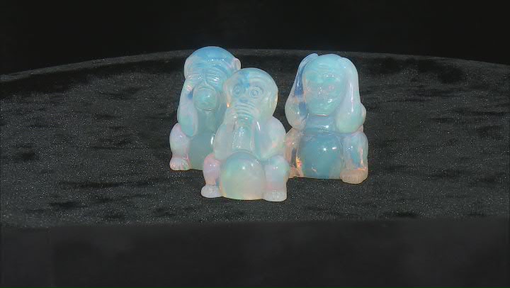 Three Wise Monkeys Figurine Set In Opalite Video Thumbnail