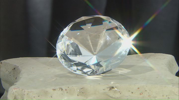Round Faceted Colorless Crystal Paperweight Appx 60mm