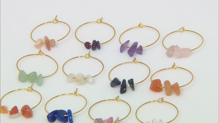 Wine Glass Charms Set of 12 in Assorted Gemstones Appx 24mm Video Thumbnail