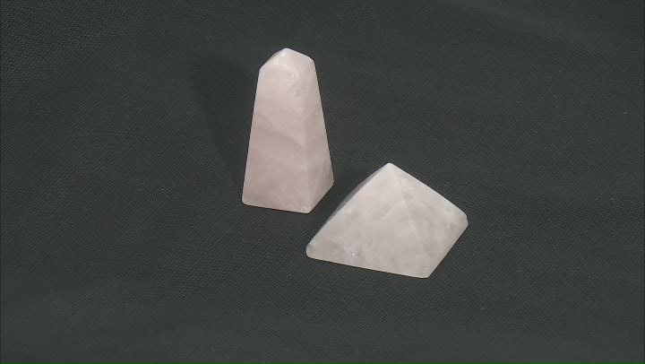 Calcite, Rose and Crystal Quartz Obelisk and Pyramid Set of 6 Video Thumbnail