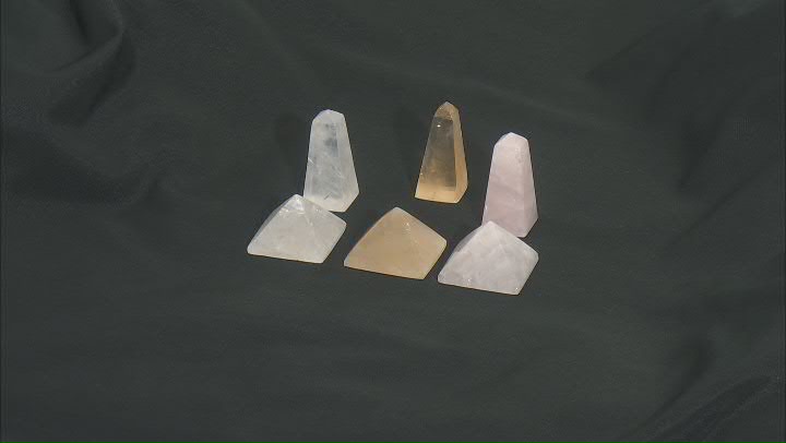 Calcite, Rose and Crystal Quartz Obelisk and Pyramid Set of 6 Video Thumbnail