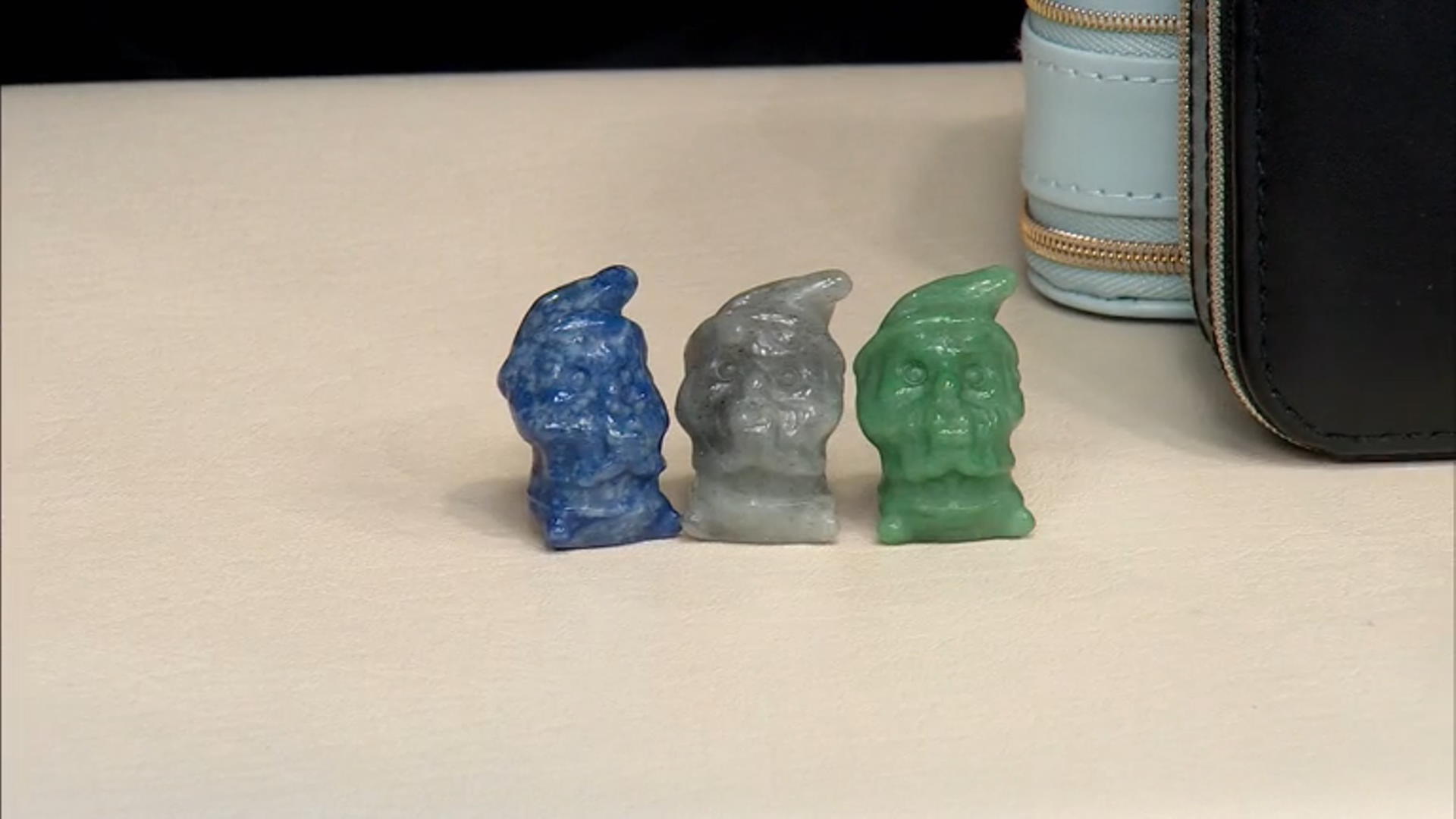Carved Gnome Figurine Set of 3 in Labradorite, Green Aventurine, and Dumortierite Video Thumbnail