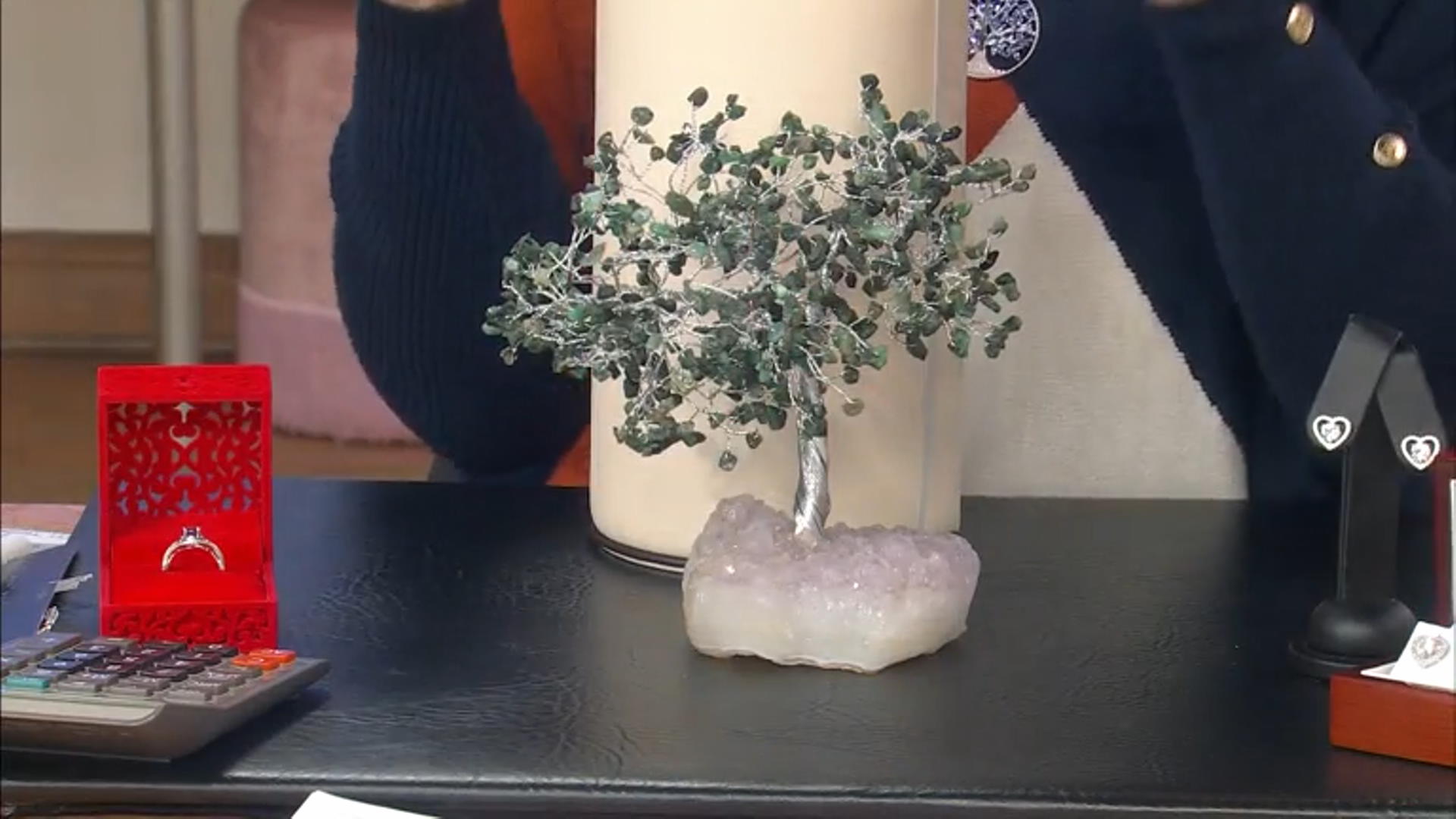 Emerald Chip Silver Tone Gemstone Tree with Quartz Base Video Thumbnail