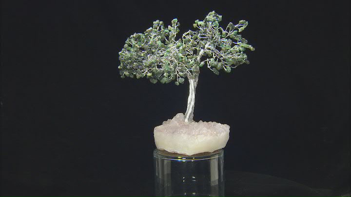 Emerald Chip Silver Tone Gemstone Tree with Quartz Base Video Thumbnail