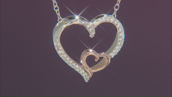 White Diamond Rhodium & 14k Rose Gold Over Sterling Silver Double Heart Necklace 0.15ctw Video Thumbnail