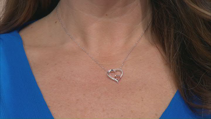 White Diamond Rhodium & 14k Rose Gold Over Sterling Silver Double Heart Necklace 0.15ctw Video Thumbnail