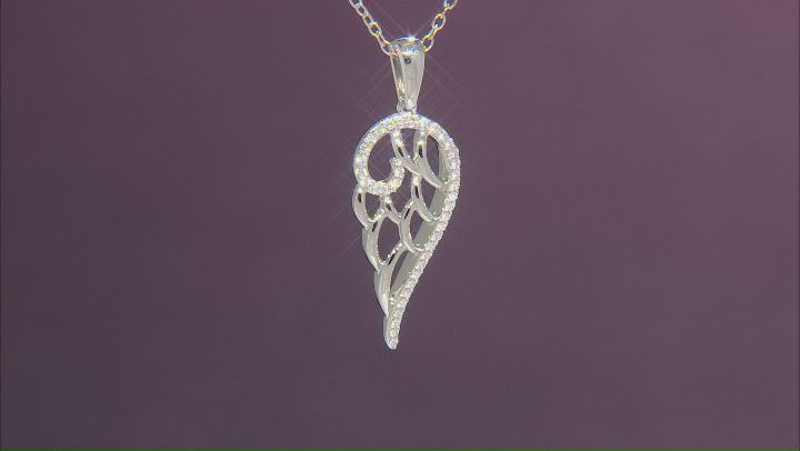 White Diamond Rhodium Over Sterling Silver Angel Wing Pendant With 16" Cable Chain 0.15ctw Video Thumbnail