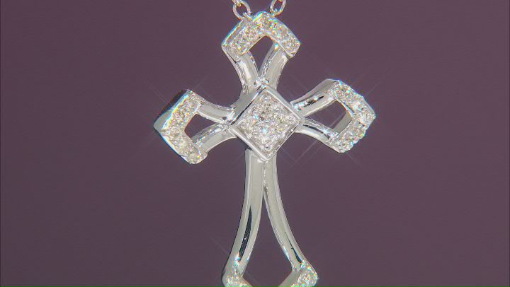White Diamond Rhodium Over Sterling Silver Cross Pendant With 16" Cable Chain 0.20ctw