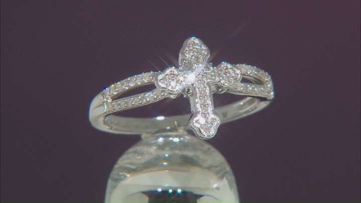 White Diamond Rhodium Over Sterling Silver Cross Ring 0.15ctw
