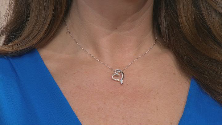 White Diamond Rhodium Over Sterling Silver Heart Necklace 0.25ctw Video Thumbnail