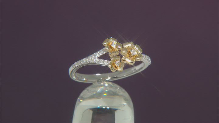 White Diamond Rhodium And 14k Yellow Gold Over Sterling Silver Triple Pansy Ring 0.10ctw