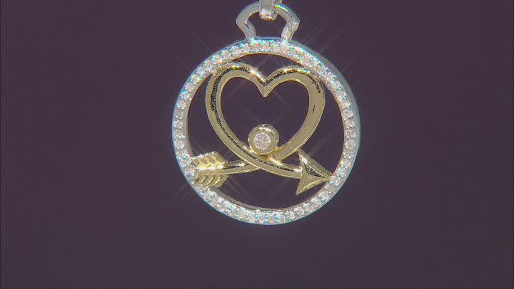 White Diamond Rhodium & 14k Yellow Gold Over Sterling Silver Heart & Arrow Medallion Pendant 0.10ctw Video Thumbnail