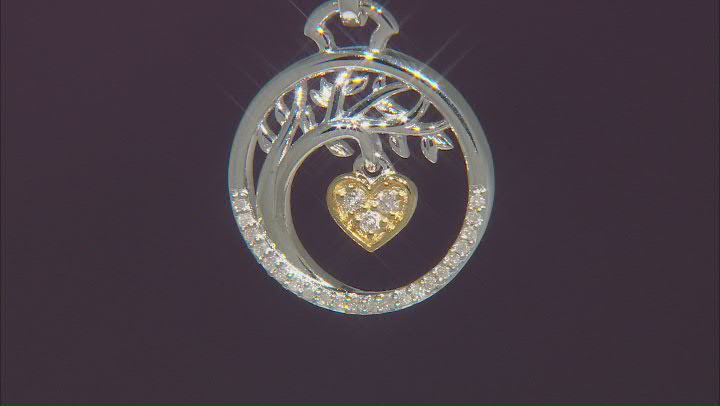 White Diamond Rhodium & 14k Yellow Gold Over Sterling Silver Tree & Heart Medallion Pendant 0.10ctw