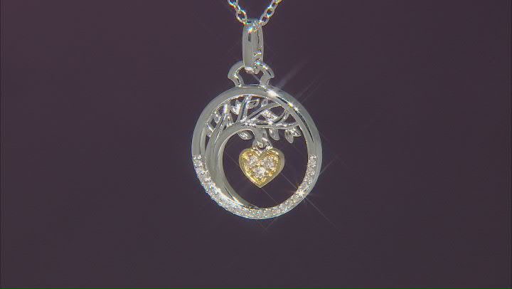 White Diamond Rhodium & 14k Yellow Gold Over Sterling Silver Tree & Heart Medallion Pendant 0.10ctw