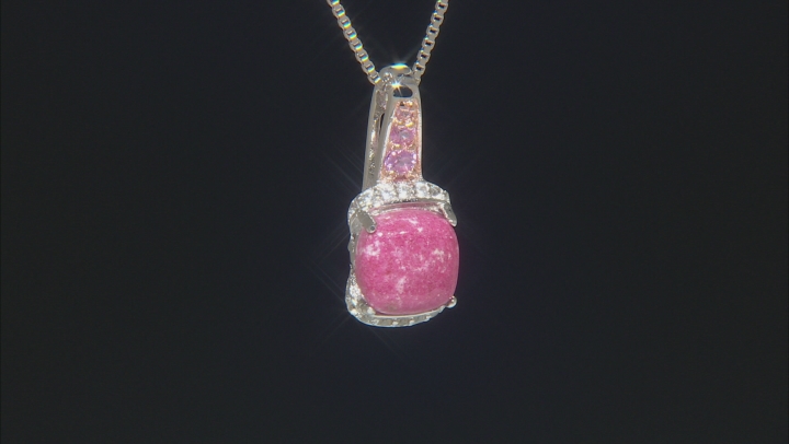 Red Thulite Rhodium Over Sterling Silver Pendant with Chain .25ctw Video Thumbnail