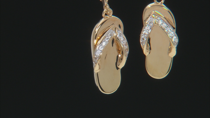 White zircon 18k yellow gold over silver flip flop earrings .18ctw Video Thumbnail