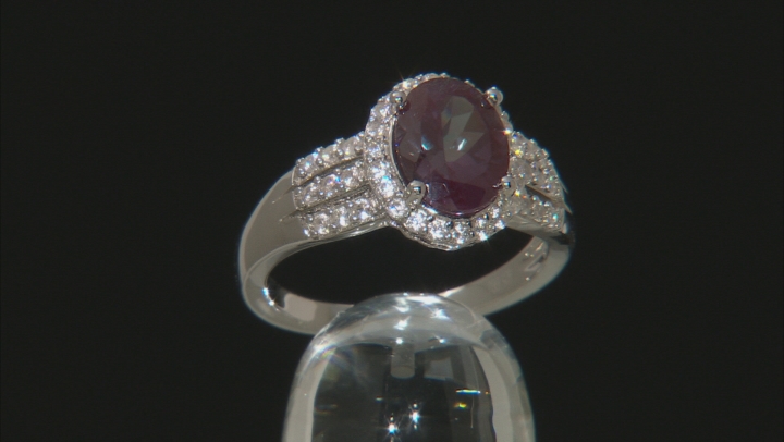 Color change lab created alexandrite rhodium over silver ring 2.14ctw Video Thumbnail