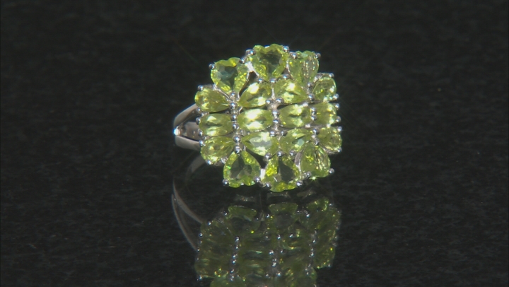 Green Peridot Rhodium Over Sterling Silver Ring 4.77ctw Video Thumbnail