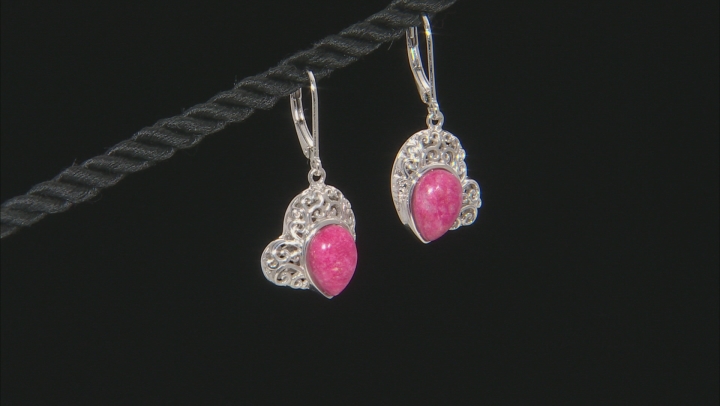 Red Thulite Rhodium Over Sterling Silver Earrings Video Thumbnail