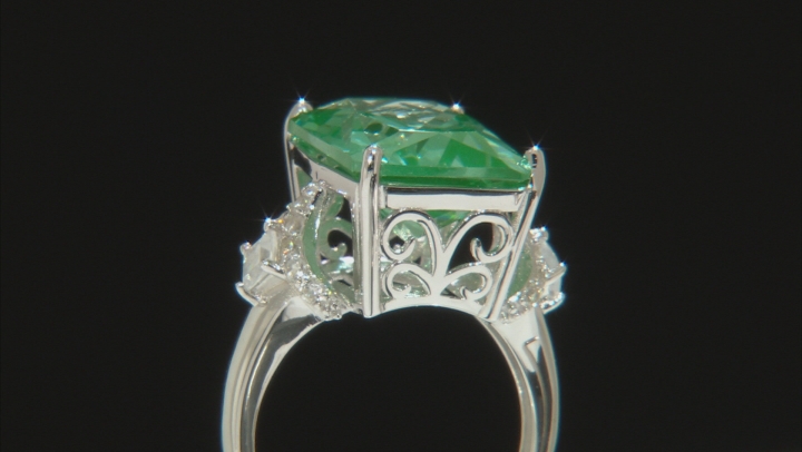 Green lab created spinel rhodium over silver ring 11.30ctw Video Thumbnail