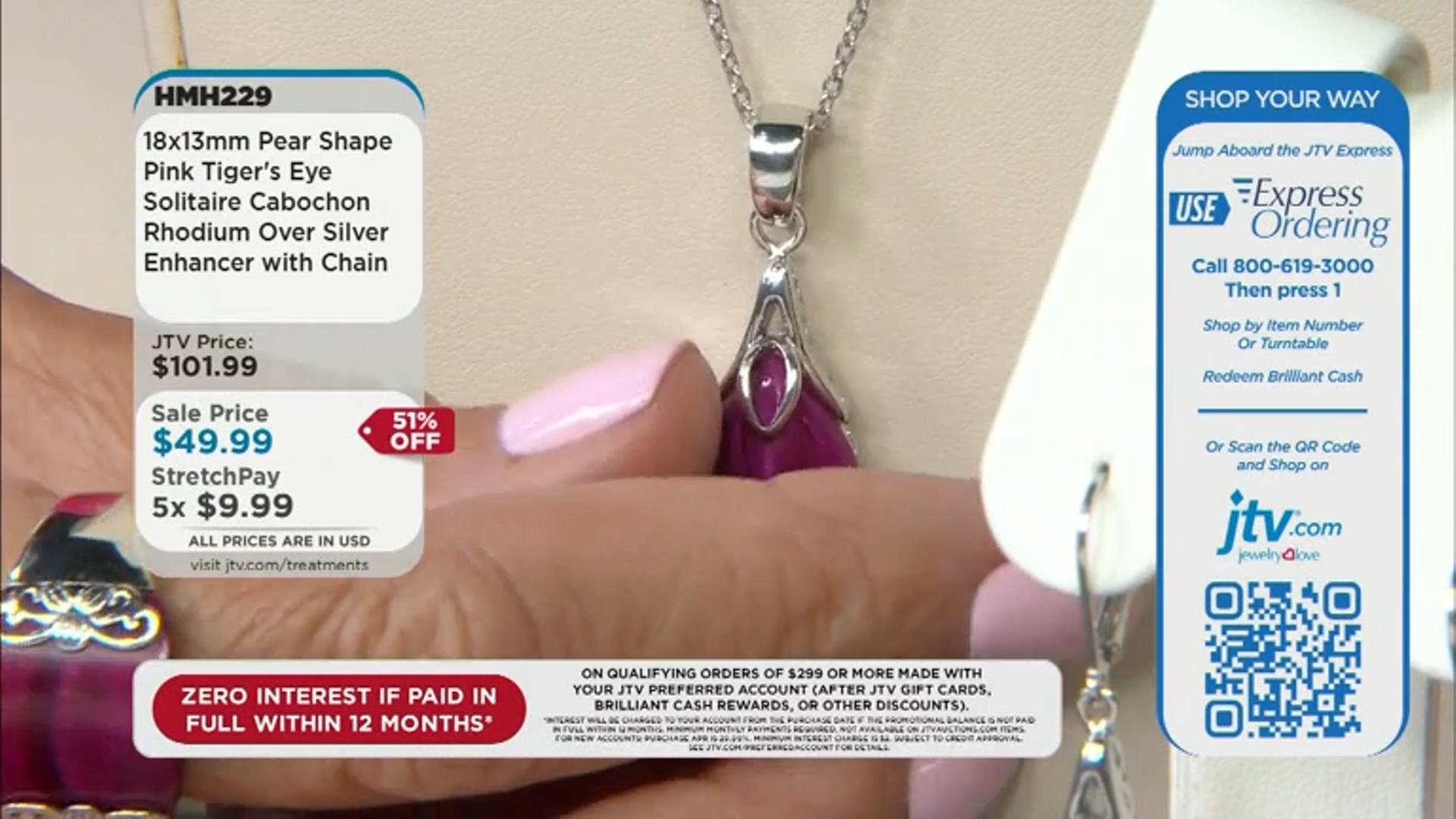 Pink tiger's eye rhodium over silver enhancer with chain Video Thumbnail