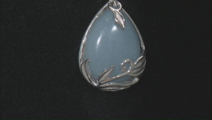Blue angelite rhodium over sterling silver pendant with chain Video Thumbnail