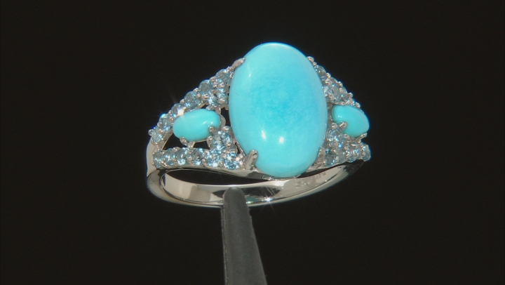 Blue turquoise rhodium over silver ring .75ctw Video Thumbnail
