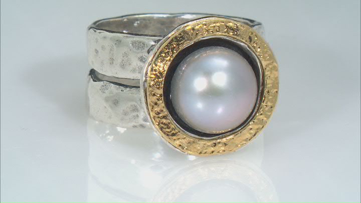 Silver Cultured Freshwater Pearl Sterling Silver With 14k Yellow Gold Over Accent Ring Video Thumbnail