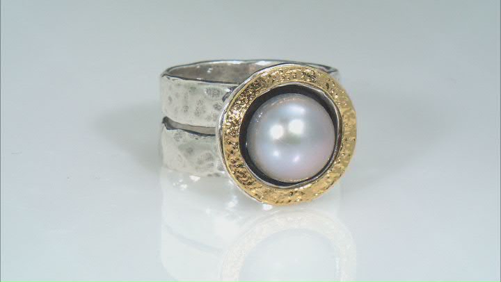 Silver Cultured Freshwater Pearl Sterling Silver With 14k Yellow Gold Over Accent Ring Video Thumbnail