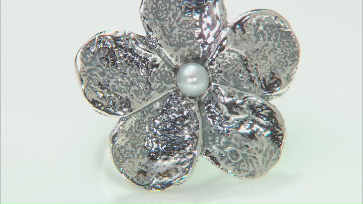 White Cultured Freshwater Pearl Sterling Silver Flower Ring Video Thumbnail