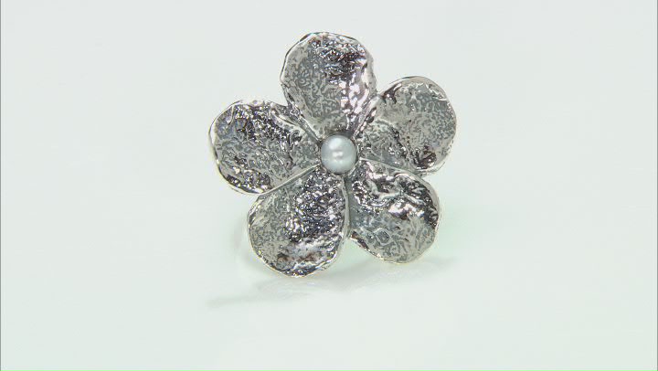 White Cultured Freshwater Pearl Sterling Silver Flower Ring Video Thumbnail