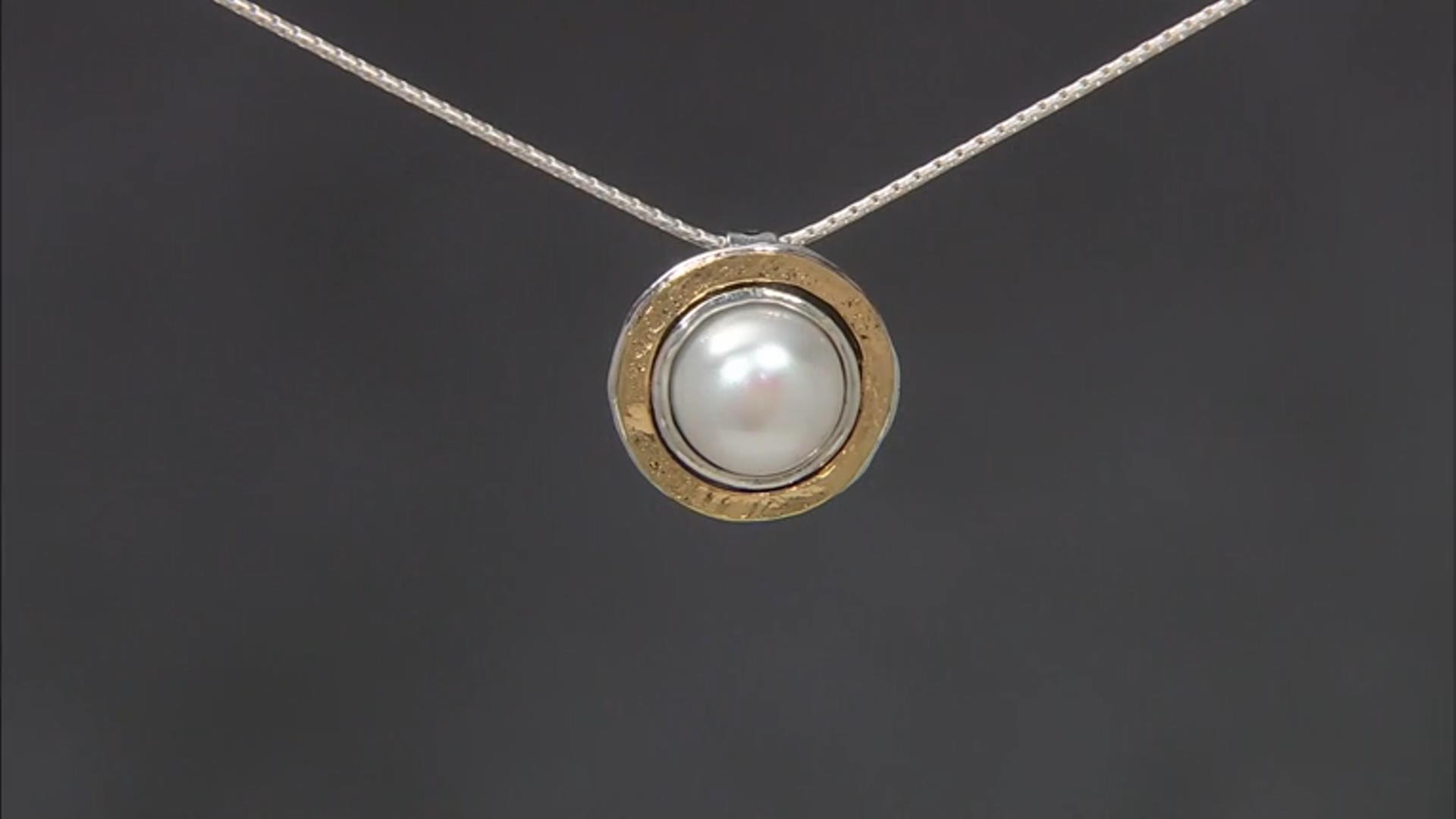 White Cultured Freshwater Pearl Sterling Silver With 14k Yellow Gold Over Accent Necklace Video Thumbnail