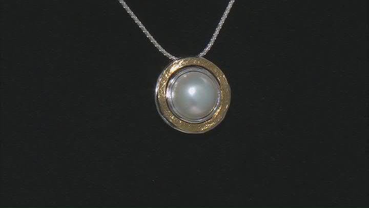 White Cultured Freshwater Pearl Sterling Silver With 14k Yellow Gold Over Accent Necklace Video Thumbnail