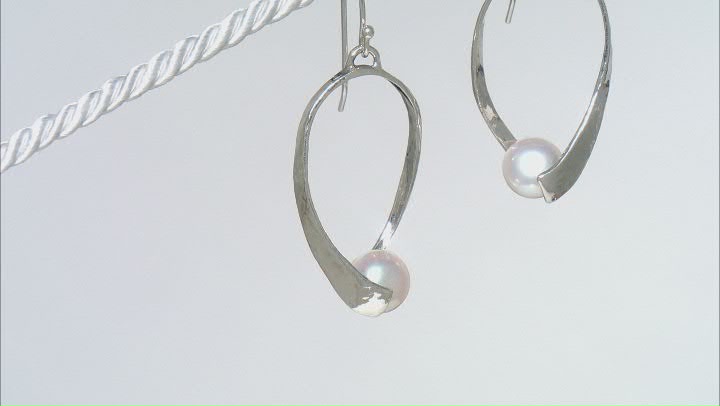 White Cultured Freshwater Pearl Sterling Silver Drop Earrings Video Thumbnail