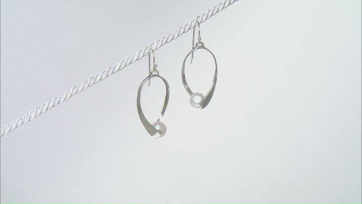 White Cultured Freshwater Pearl Sterling Silver Drop Earrings Video Thumbnail