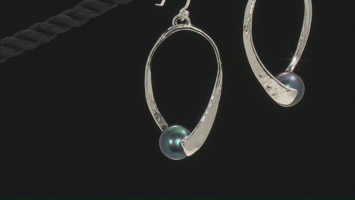 Black Cultured Freshwater Pearl Sterling Silver Drop Earrings Video Thumbnail