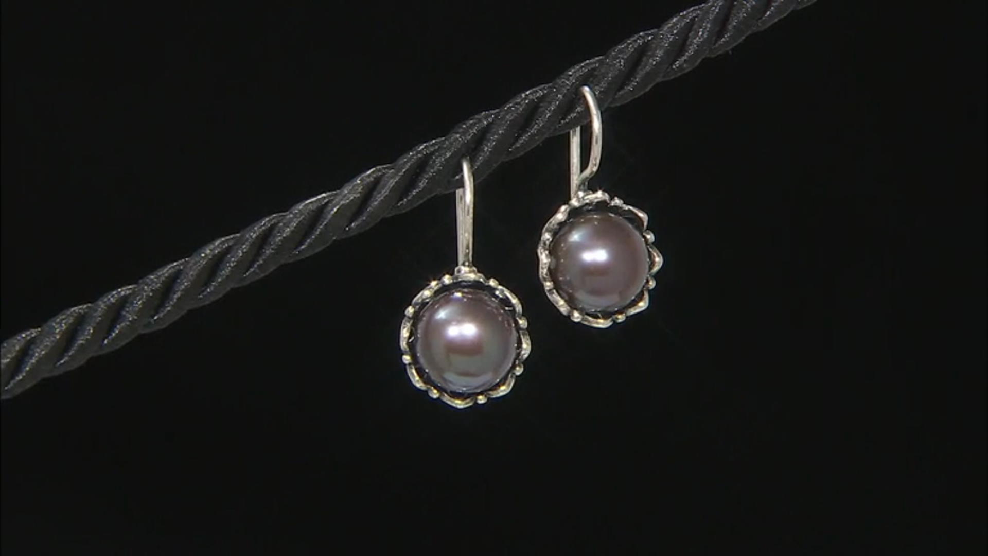 Black Cultured Freshwater Pearl Sterling Silver Earrings Video Thumbnail