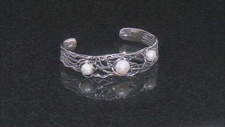 White Cultured Freshwater Pearl Sterling Silver Cuff Bracelet Video Thumbnail