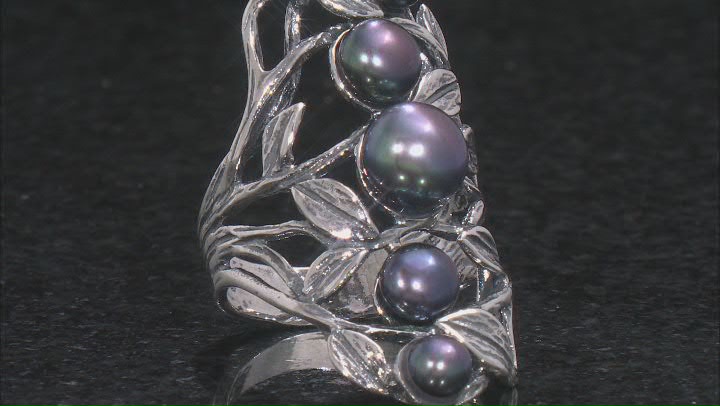 Black Cultured Freshwater Pearl Sterling Silver Ring Video Thumbnail
