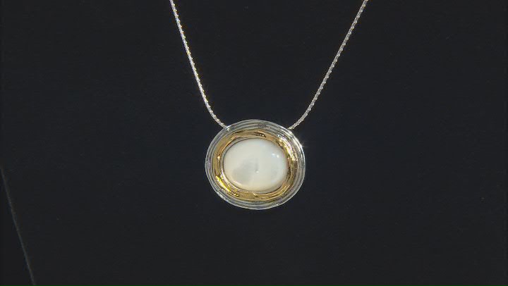 White South Sea Mother-of-Pearl Sterling Silver With 14k Yellow Gold Over Accent 18 Inch Necklace Video Thumbnail