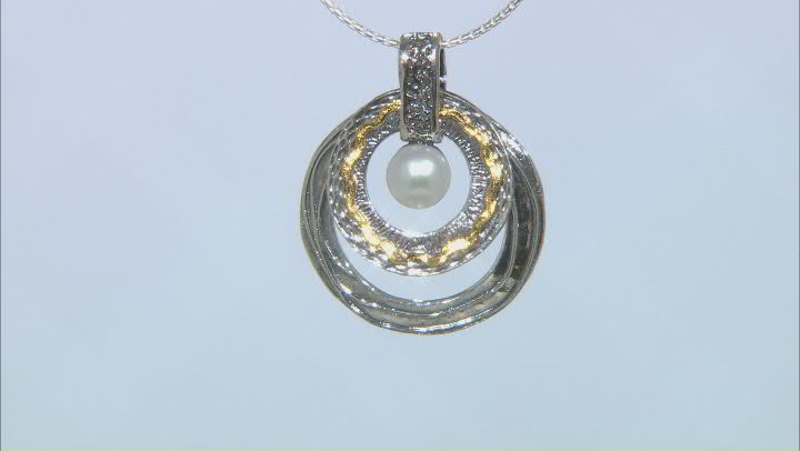 White Cultured Freshwater Pearl Sterling Silver With 14k Yellow Gold Over Accent 18 Inch Necklace Video Thumbnail