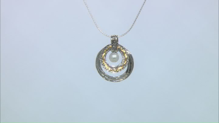 White Cultured Freshwater Pearl Sterling Silver With 14k Yellow Gold Over Accent 18 Inch Necklace Video Thumbnail
