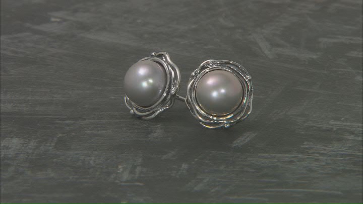 Platinum Cultured Freshwater Pearl Sterling Silver Earrings Video Thumbnail