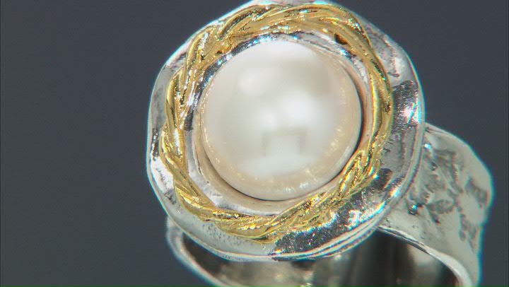 White Cultured Freshwater Pearl Sterling Silver & 14k Yellow Gold Over Sterling Silver Ring Video Thumbnail