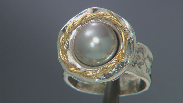 Platinum Cultured Freshwater Pearl Sterling Silver and 14k Yellow Gold Over Sterling Silver Ring Video Thumbnail