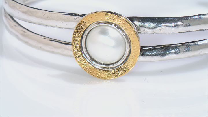 White Cultured Freshwater Pearl Sterling Silver & 14k Yellow Gold Over Silver Two-Tone Bracelet Video Thumbnail