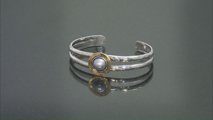 Platinum Cultured Freshwater Pearl Sterling Silver & 14k Yellow Gold Over Silver Two-Tone Bracelet Video Thumbnail